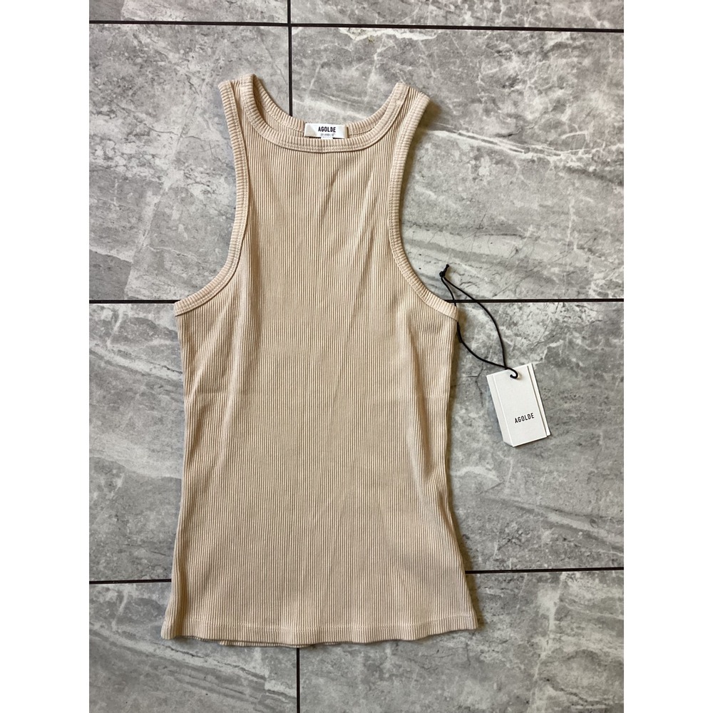 AGOLDE Rie High Neck Rib Tank Latte Beige A7041-1260 Small NWT